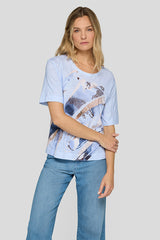 FRONT PRINT RHINESTONE DETAILS T-SHIRT