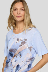 FRONT PRINT RHINESTONE DETAILS T-SHIRT