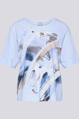 FRONT PRINT RHINESTONE DETAILS T-SHIRT