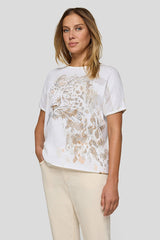 EMBELLISHED LEOPARD MOTIF SHORT?SLEEVE SWEATER