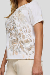 EMBELLISHED LEOPARD MOTIF SHORT?SLEEVE SWEATER