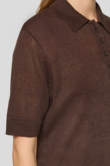 SHORT SLEEVES LINEN POLO SWEATER