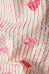 HEART EMBROIDERY WIDE-CUT STRIPED BLOUSE