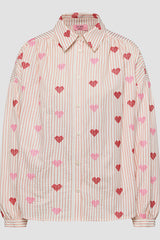 HEART EMBROIDERY WIDE-CUT STRIPED BLOUSE