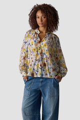 FLORAL PRINT STAND-UP COLLAR BLOUSE