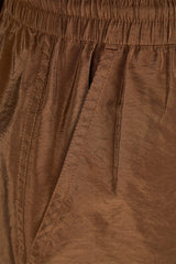 BROWN DRAWSTRING WIDE-LEG TRACK TROUSERS