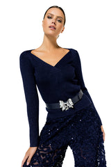 BLUE LUREX FITTED PULLOVER