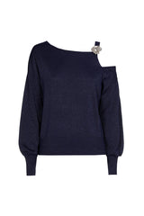 BLUE SHOULDER EFFECT LUREX PULLOVER