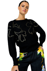 BLACK STUDS COSY LOOSE-FITTING SWEATER