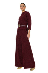 RED JERSEY LUREX PALAZZO TROUSERS