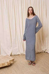 BLUE LUREX MIDI DRESS