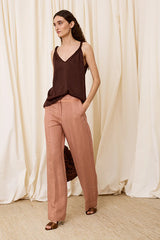 CHOCOLATE CONTRAST STRAP TOP