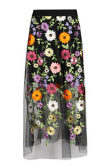 EMBROIDERY SHEER TULLE MIDI SKIRT