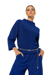 BLUE LUREX COMFORTABLE SHORT TOP