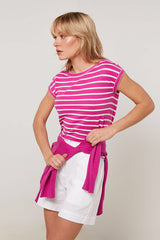 MAGENTA STRIPED SHORT SLEEVE T-SHIRT