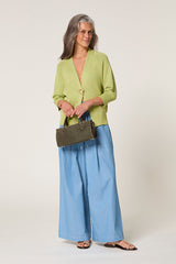 LIME GREEN MOTTLED COTTON OPEN-FRONT CARDIGAN