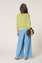 LIME GREEN MOTTLED COTTON OPEN-FRONT CARDIGAN