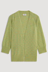 LIME GREEN MOTTLED COTTON OPEN-FRONT CARDIGAN