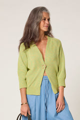 LIME GREEN MOTTLED COTTON OPEN-FRONT CARDIGAN