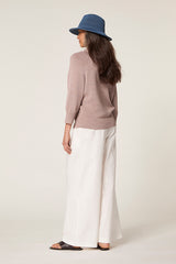HEATHER BEIGE MOTTLED COTTON OPEN-FRONT CARDIGAN