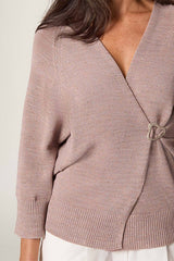 HEATHER BEIGE MOTTLED COTTON OPEN-FRONT CARDIGAN
