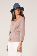 HEATHER BEIGE MOTTLED COTTON OPEN-FRONT CARDIGAN