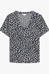 GINETTA GREY PRINTED V-NECK T-SHIRT