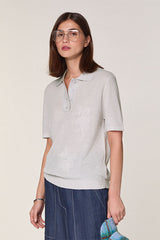 WHITE SHORT SLEEVED EMBROIDERED MERINO WOOL POLO