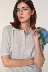 WHITE SHORT SLEEVED EMBROIDERED MERINO WOOL POLO