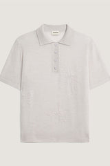 WHITE SHORT SLEEVED EMBROIDERED MERINO WOOL POLO
