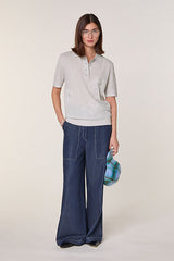 WHITE SHORT SLEEVED EMBROIDERED MERINO WOOL POLO