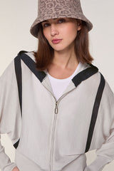 WHITE HOODED MERINO WOOL CARDIGAN