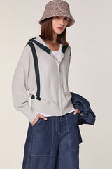 WHITE HOODED MERINO WOOL CARDIGAN