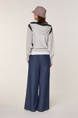 WHITE HOODED MERINO WOOL CARDIGAN