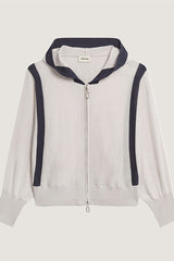 WHITE HOODED MERINO WOOL CARDIGAN