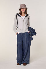 WHITE HOODED MERINO WOOL CARDIGAN