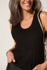 BLACK OPENWORK TANK TOP