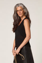 BLACK OPENWORK TANK TOP