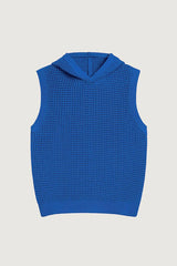 SLEEVELESS OPENWORK HOODED SWEATER