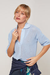 SHORT SLEEVE OPENWORK POLO SHIRT