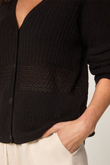 BLACK OPENWORK CARDIGAN