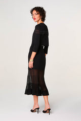BLACK BI-MATERIAL MAXI SKIRT