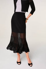 BLACK BI-MATERIAL MAXI SKIRT