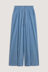 BLUE WIDE-LEG CHAMBRAY TROUSERS