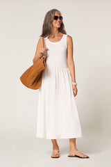 WHITE BI-MATERIAL LONG DRESS