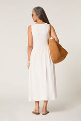 WHITE BI-MATERIAL LONG DRESS