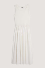 WHITE BI-MATERIAL LONG DRESS