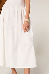 WHITE BI-MATERIAL LONG DRESS