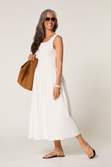 WHITE BI-MATERIAL LONG DRESS