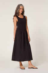 BLACK BI-MATERIAL LONG DRESS